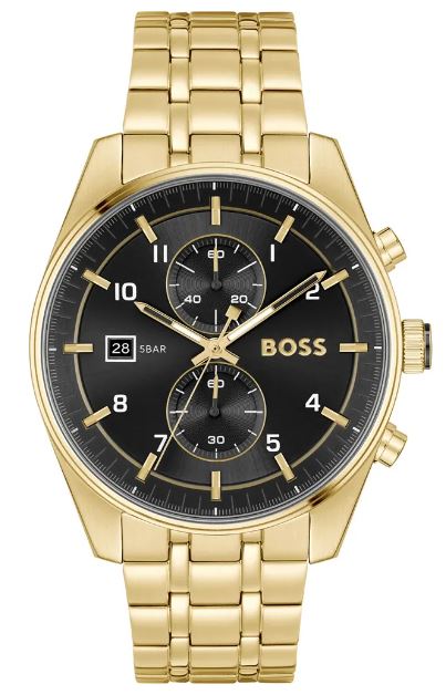 BOSS Mens Skytraveller Chronograph Black 44 mm Watch Bracelet