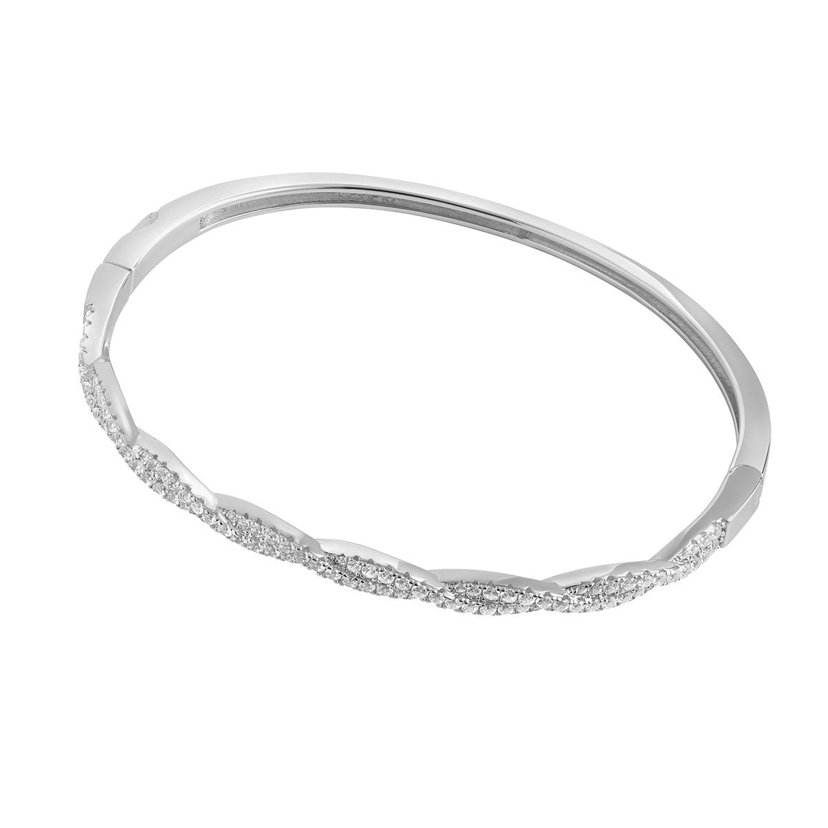 Sterling Silver Cubic Zirconia Twisted Bangle - 5.5cm