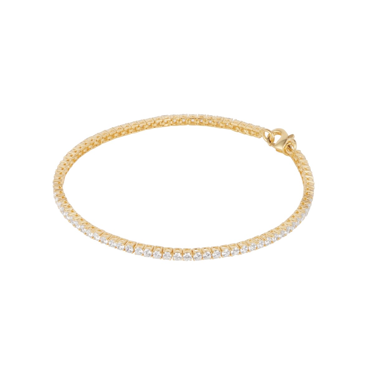 Sterling Silver & Yellow Gold Plated 2mm Cubic Zirconia Claw Set Tennis Bracelet - 7'