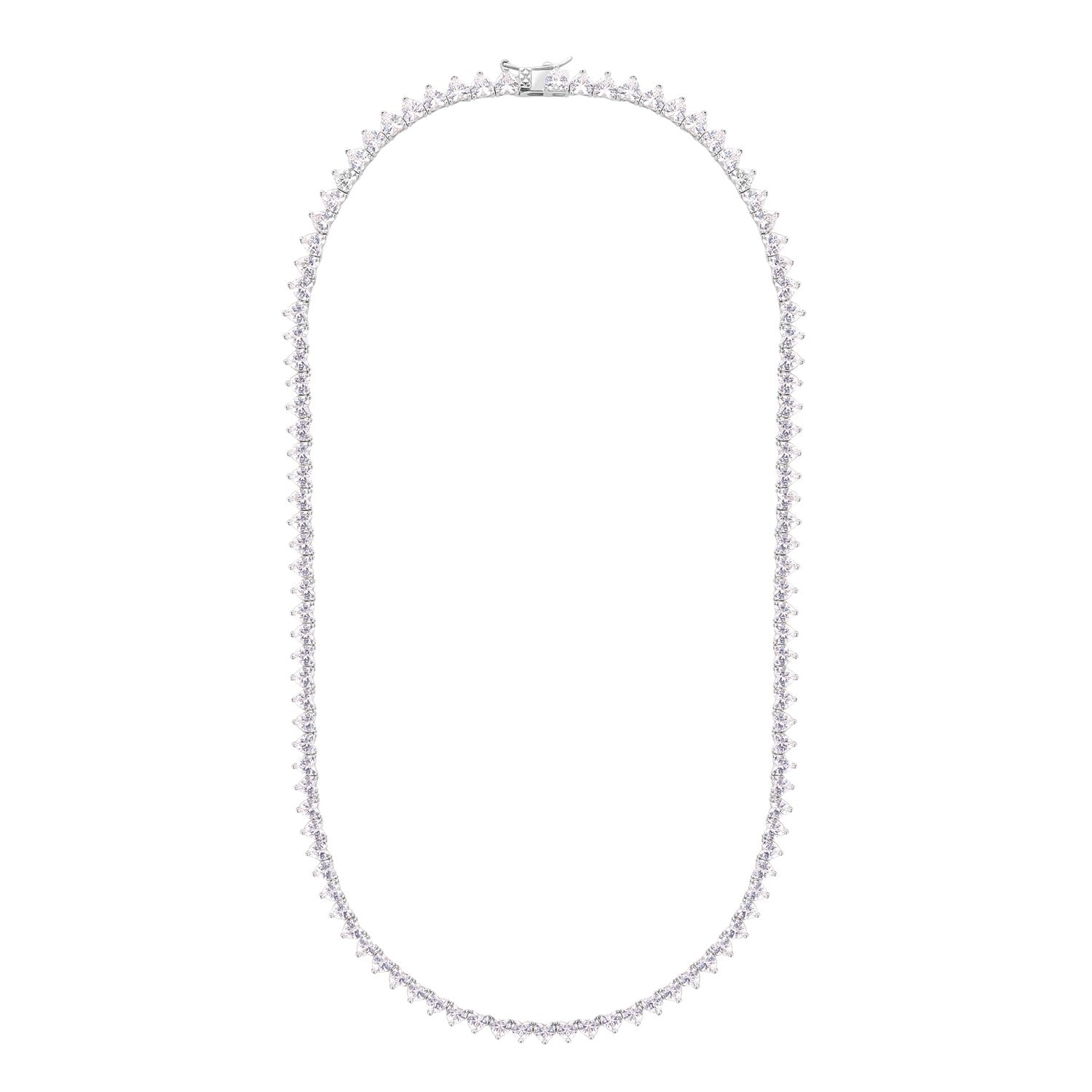 Sterling Silver 4mm Cubic Zirconia Heart Tennis Necklace - 45cm