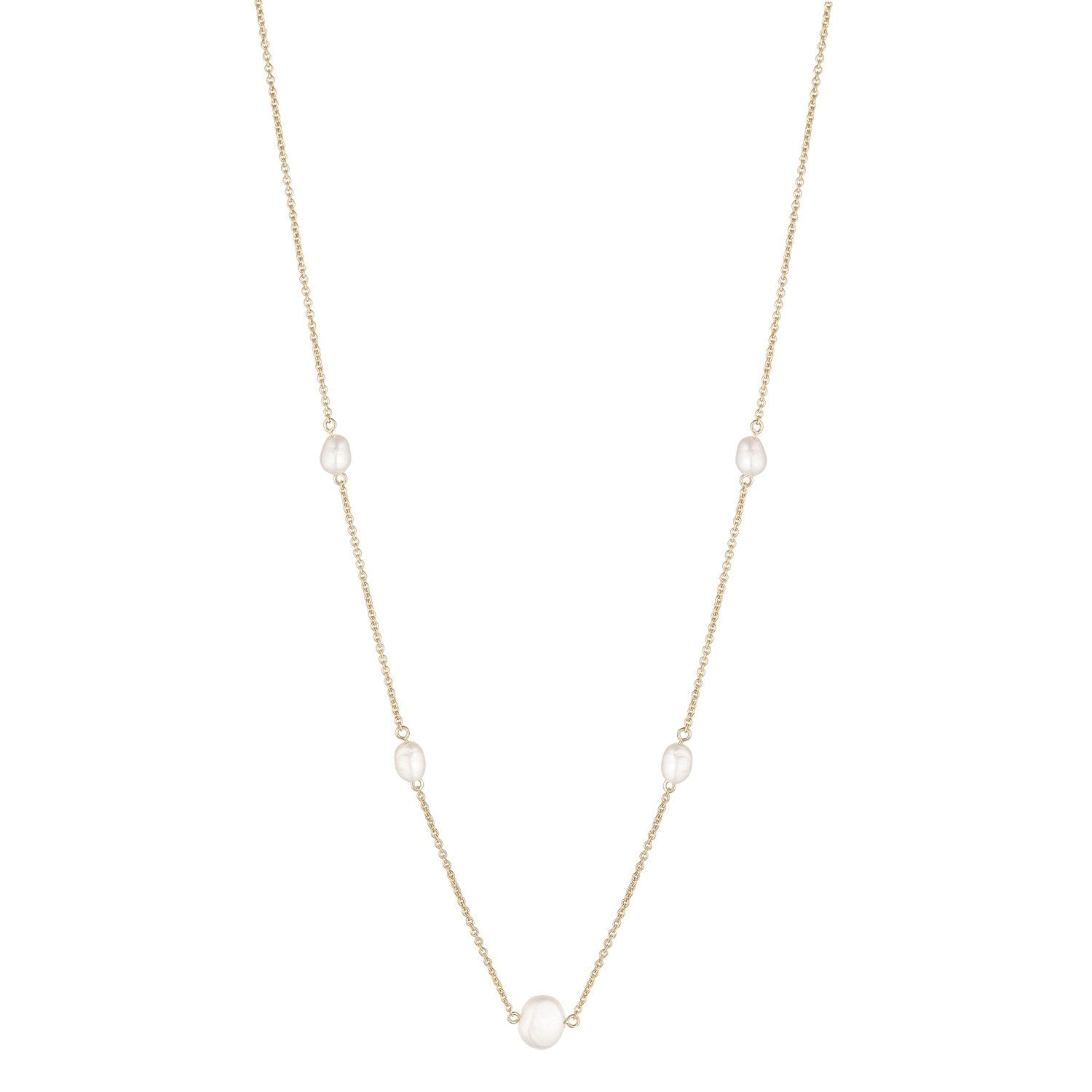 Sterling Silver & Yellow Gold Plated 5 Fresh Water Pearl Station Necklace - 16'-18'