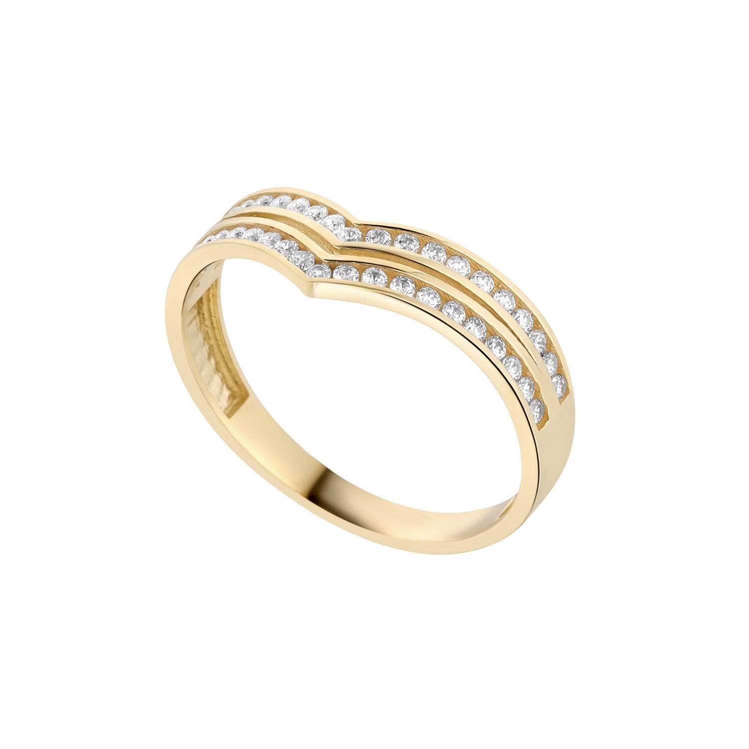9ct Yellow Gold Cubic Zirconia Double Wishbone Ring