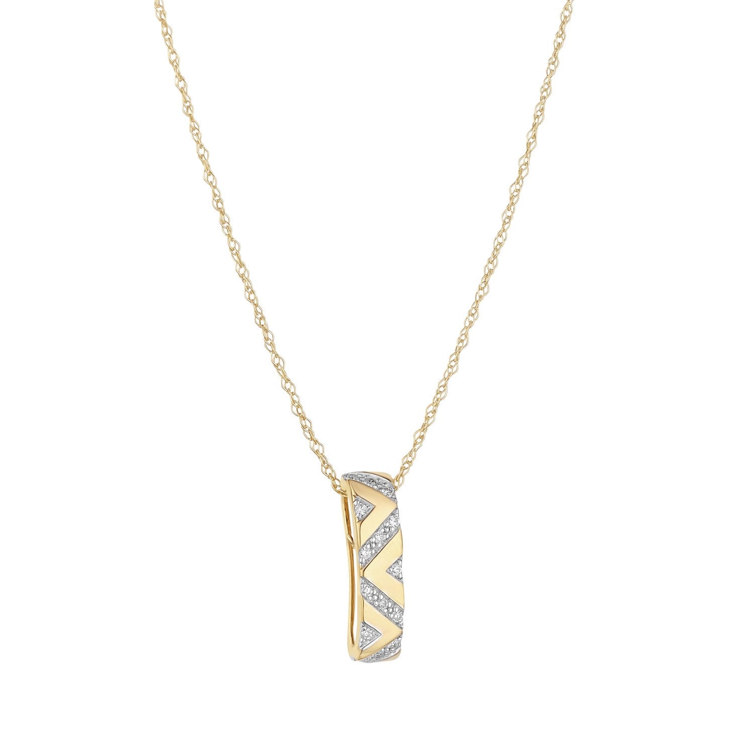 9ct Yellow Gold Diamond Set Zigzag Pendant - 17'' Dia 0.08ct
