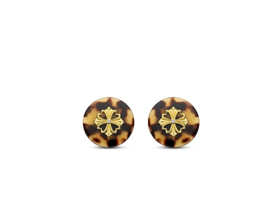 Ti Sento Clover Earrings - Tortoiseshell & Cubic Zirconia Center, Silver & Gold