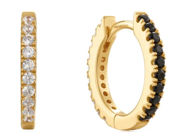 Ania Haie Silver and Yellow Gold Plated Black And White Cubic Zirconia Hoop Earrings 9.5mm