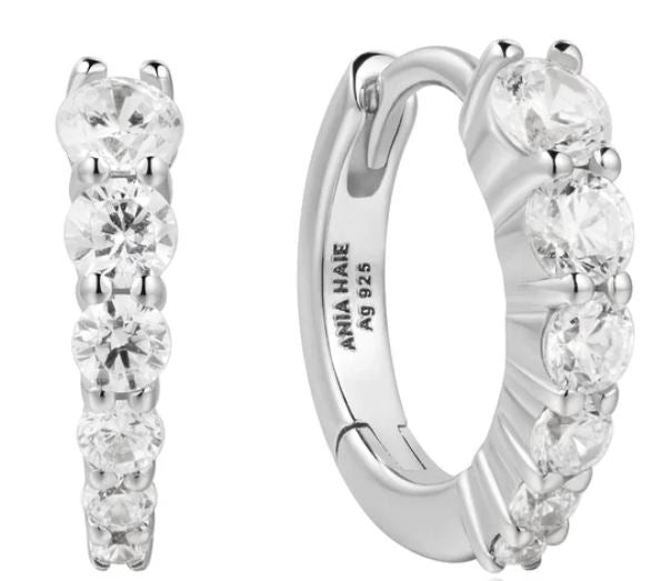 Ania Haie Silver Graduated Cubic Zirconia Hoop Earrings 8.5mm
