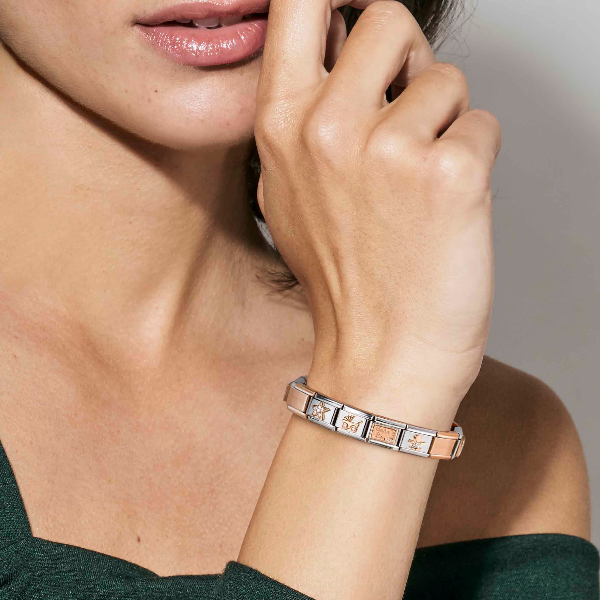 Nomination Composable Classic Letter J Charm - Stainless Steel & Rose Gold with Cubic Zirconia
