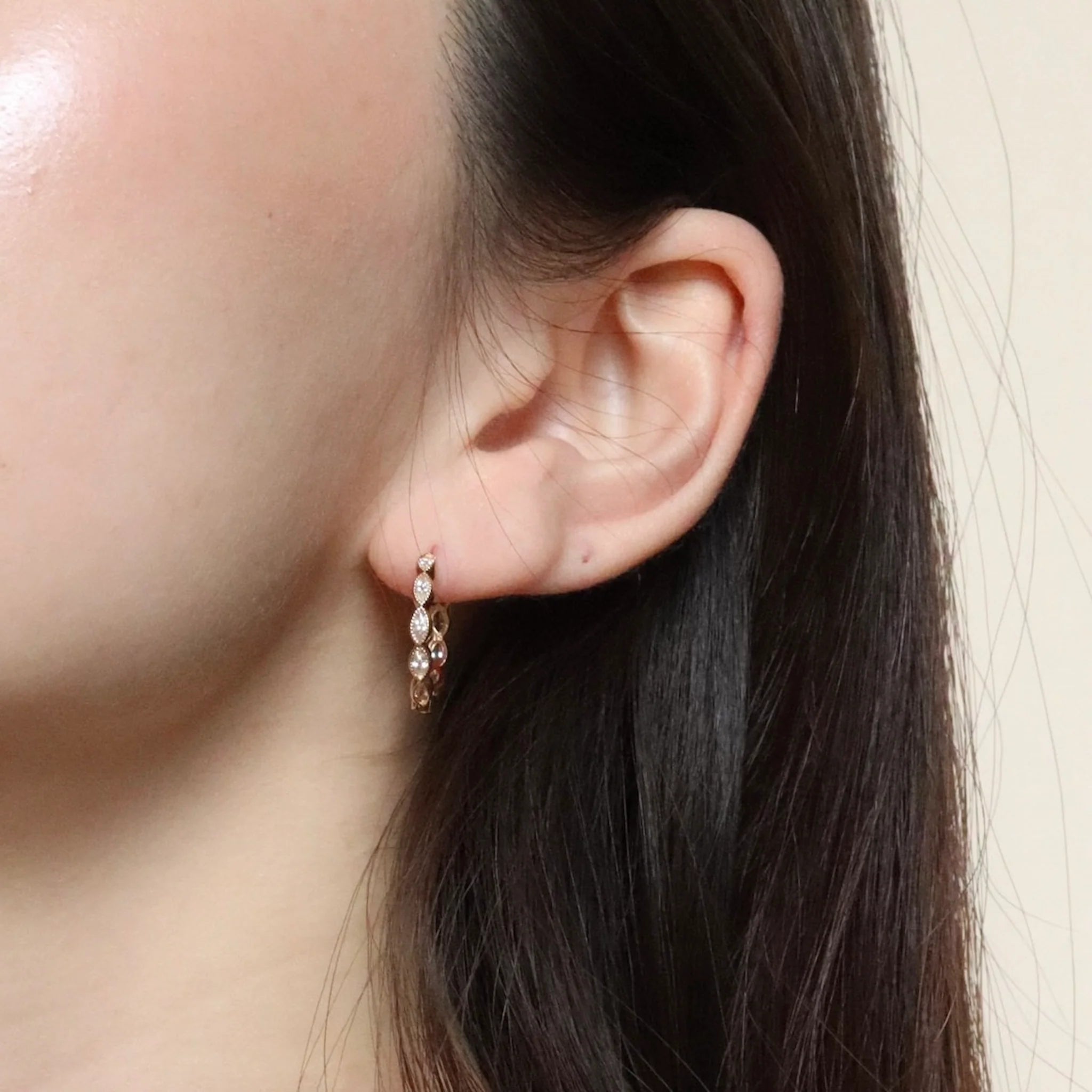 Labelled With Love - Yellow Gold Plated Marquise Cut CZ Hoop Earrings 20mm