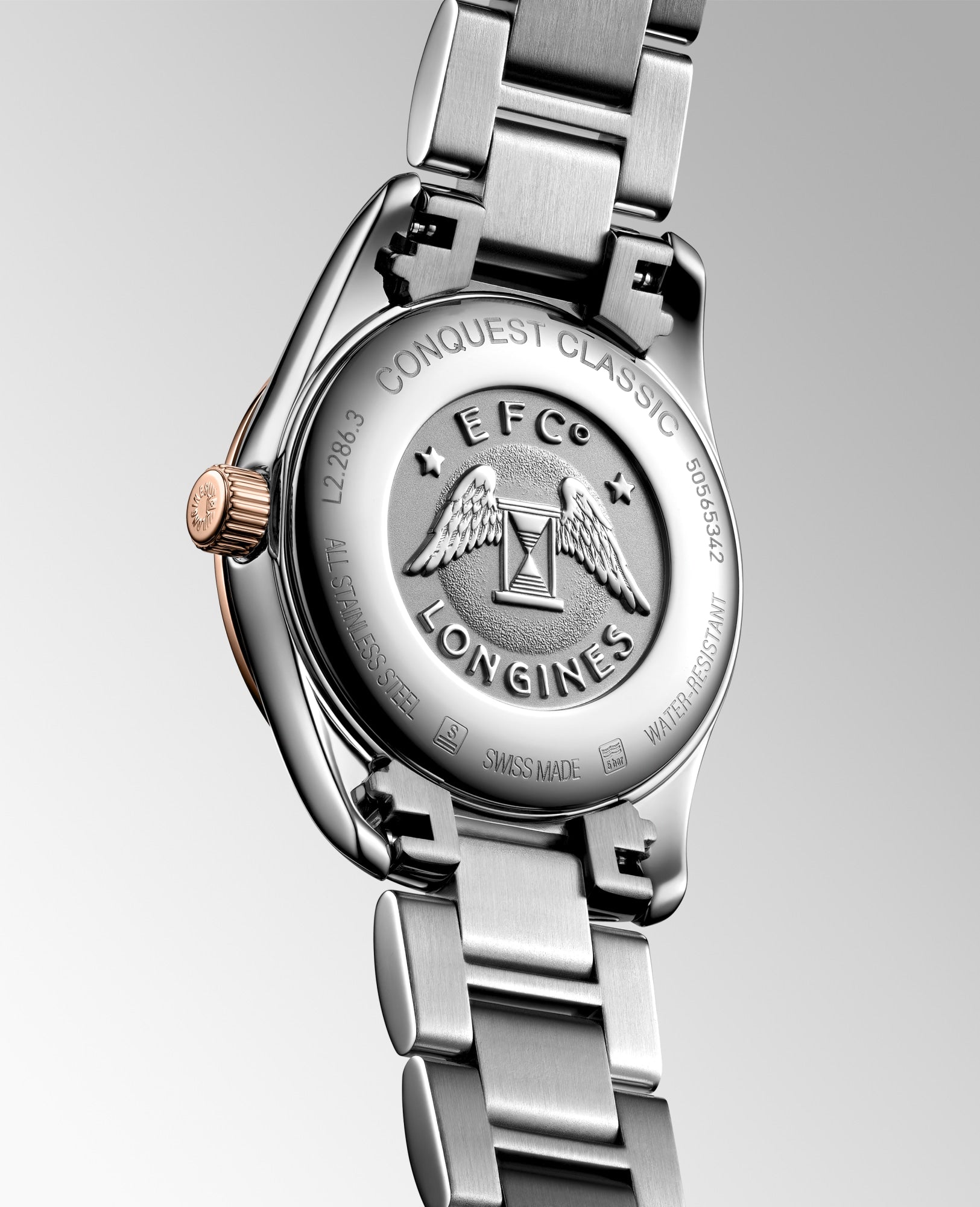 Longines Ladies Conquest Classic Quartz Watch 29.5mm Steel & Rose Gold PVD with Diamond Hour Markers