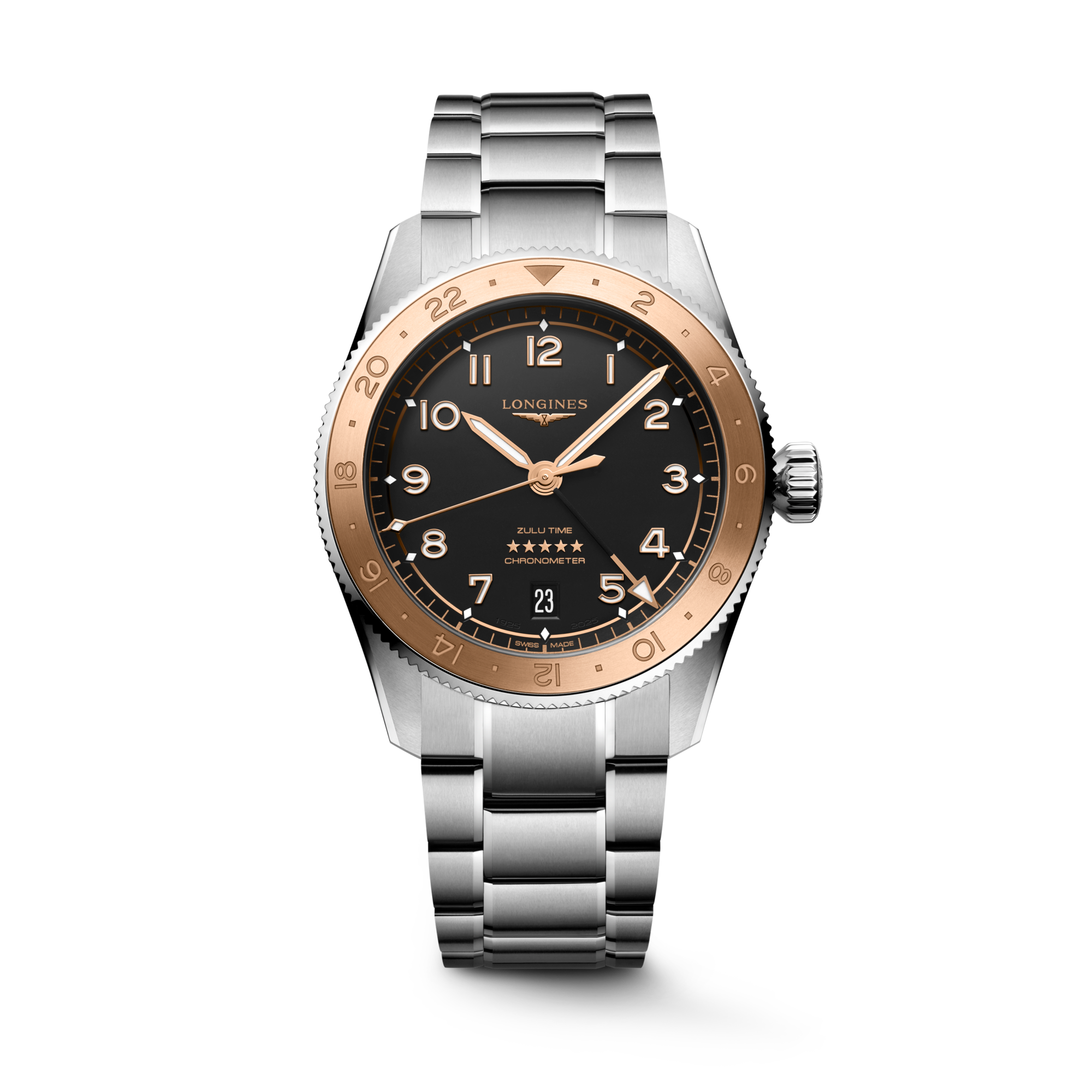 Longines Spirit Zulu Time 39mm Steel & Rose Gold