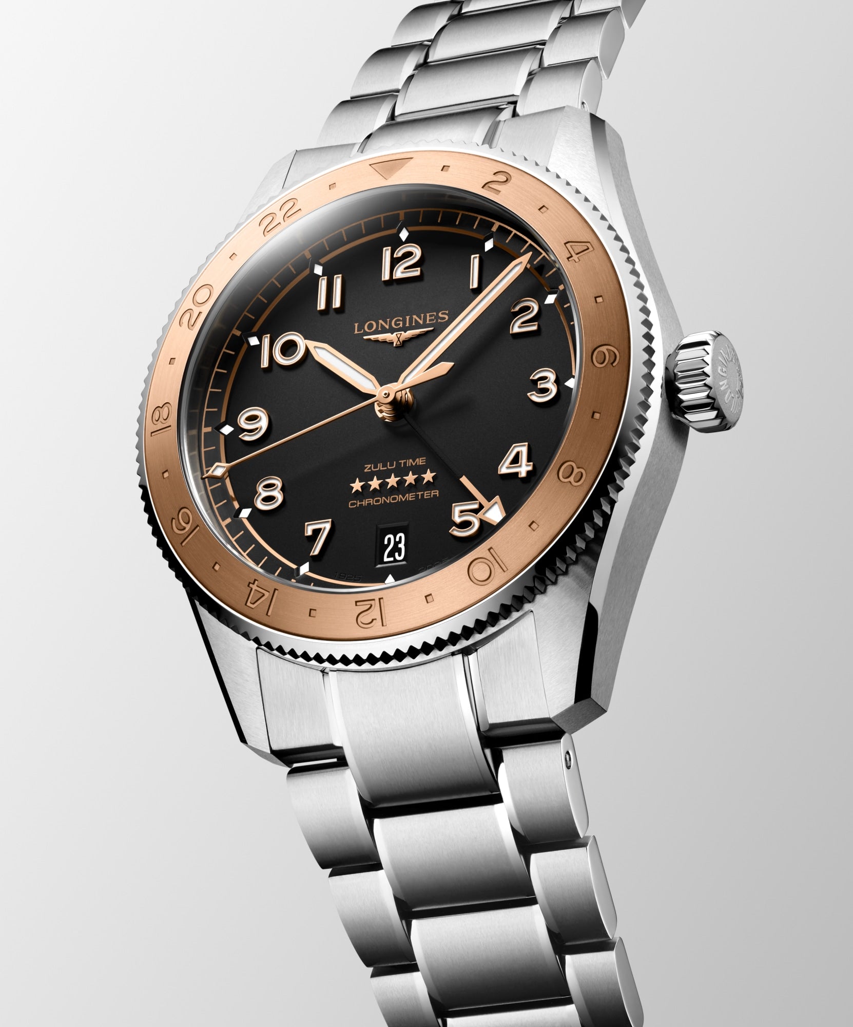 Longines Spirit Zulu Time 39mm Steel & Rose Gold