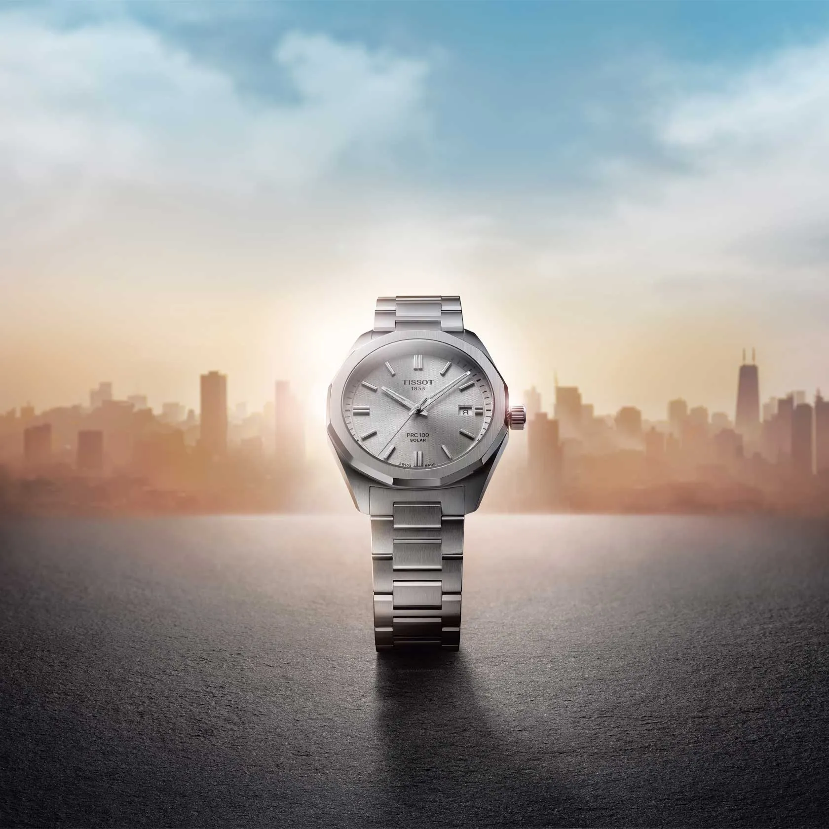 Tissot PRC 100 Solar 39mm Silver Dial Watch