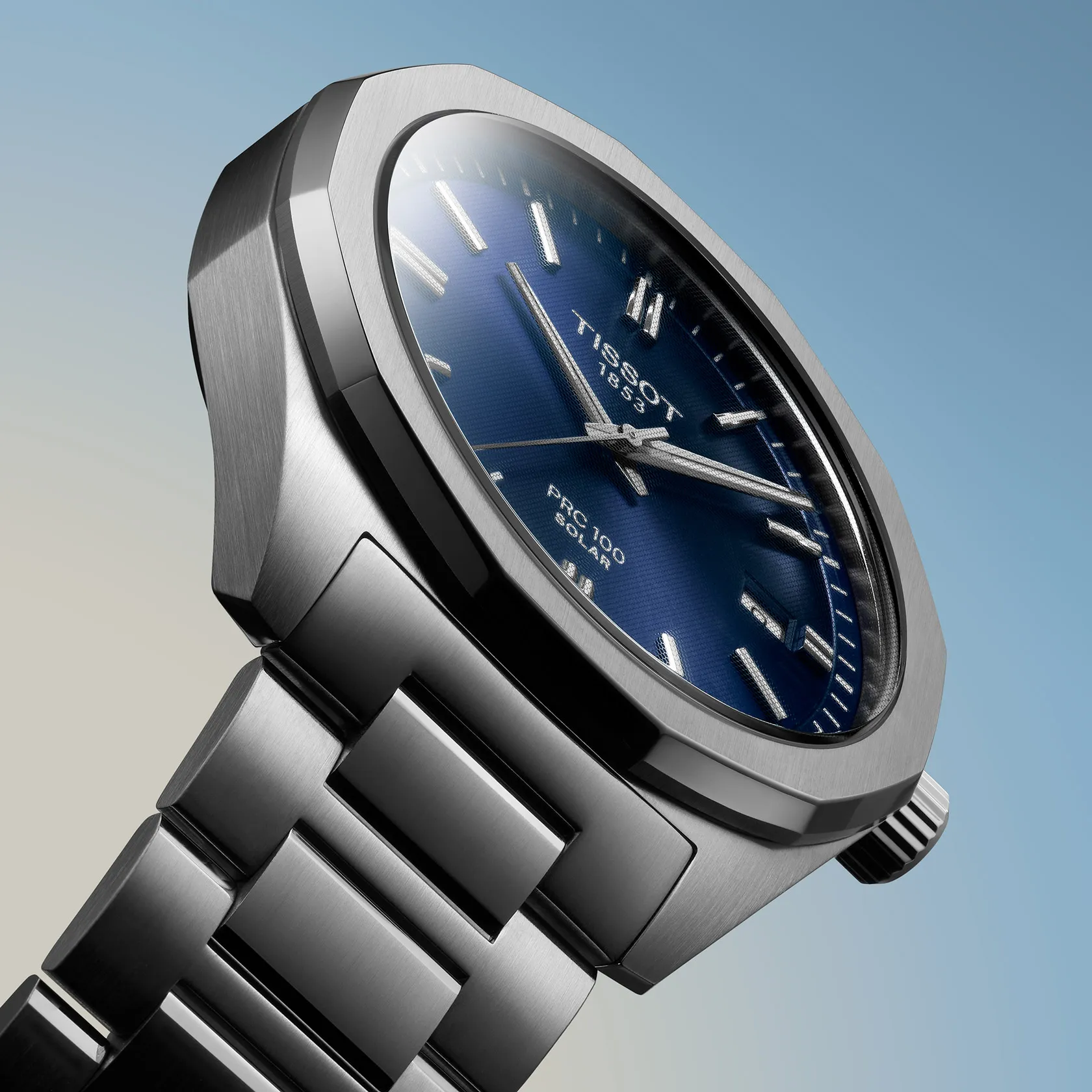 Tissot PRC 100 39mm Steel Blue Solar Quartz Mens Watch