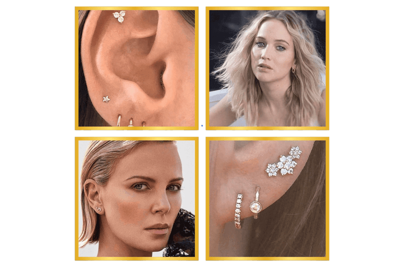 ear piercing examples with gold outline