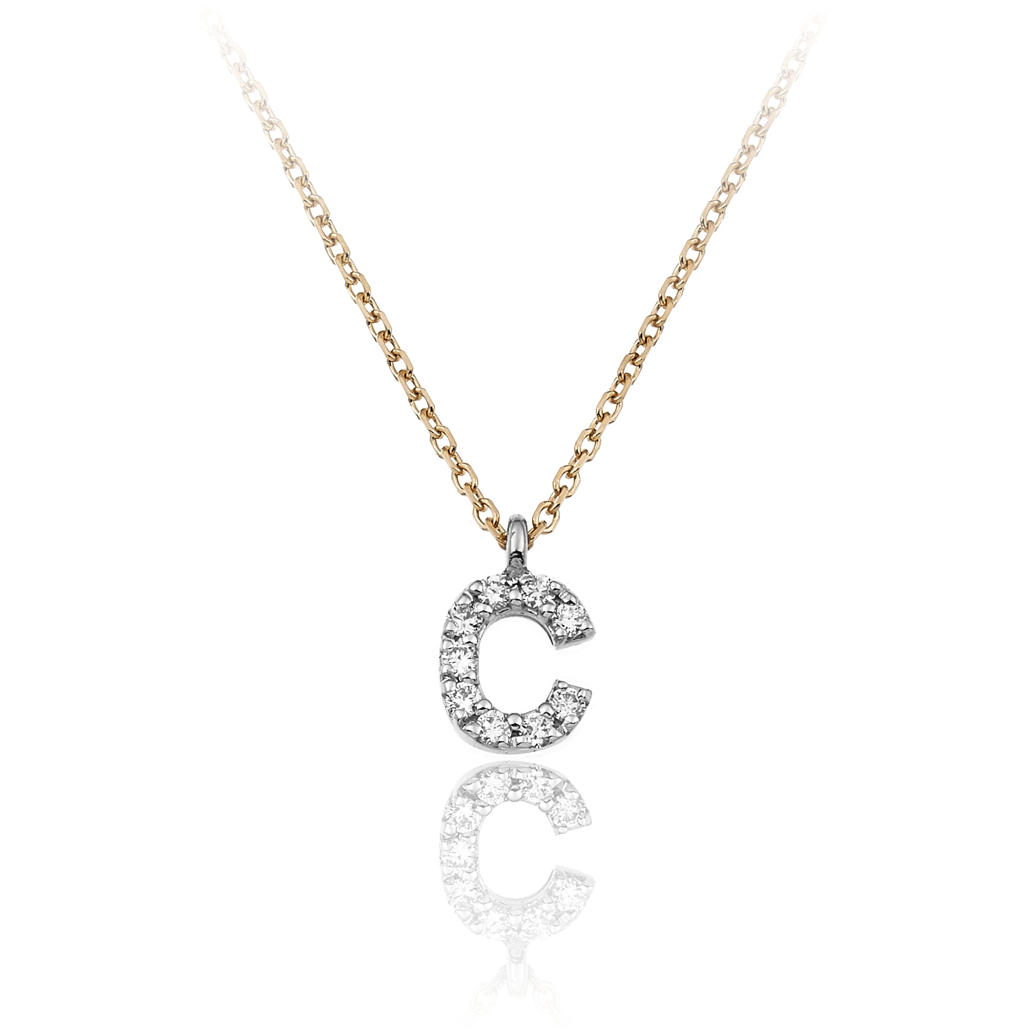 18ct Yellow Gold Round Brilliant Diamond Initial 'C' Necklace - Main Image
