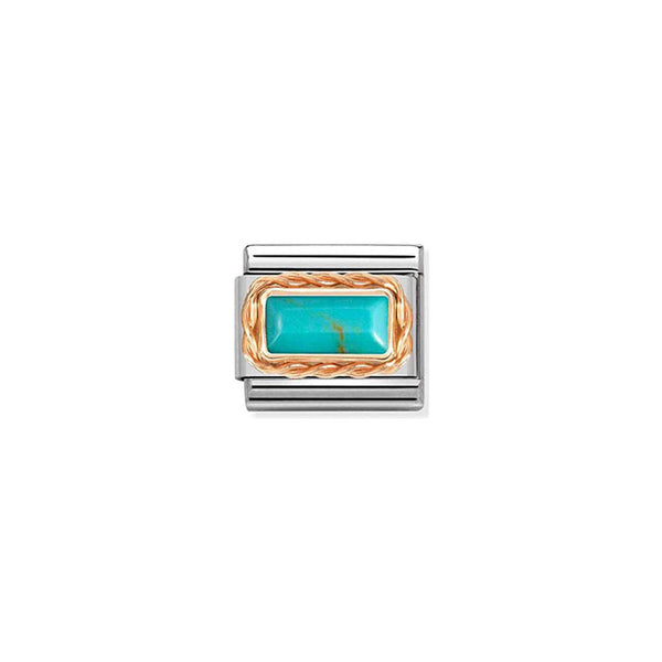 Composable Classic Baguette Stone With Rich Setting In Steel and Bonded Rose Gold - Turquoise
