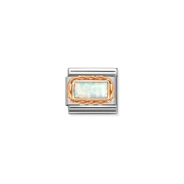 Composable Classic Baguette Stone With Rich Setting In Steel and Bonded Rose Gold - White Opal