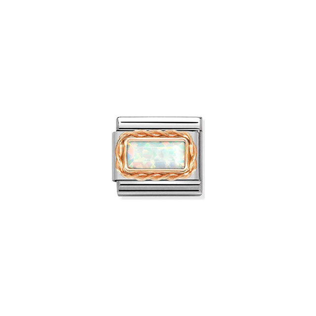 Composable Classic Baguette Stone With Rich Setting In Steel and Bonded Rose Gold - White Opal