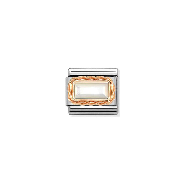 Composable Classic Baguette Stone With Rich Setting In Steel and Bonded Rose Gold - White Mother Of Pearl