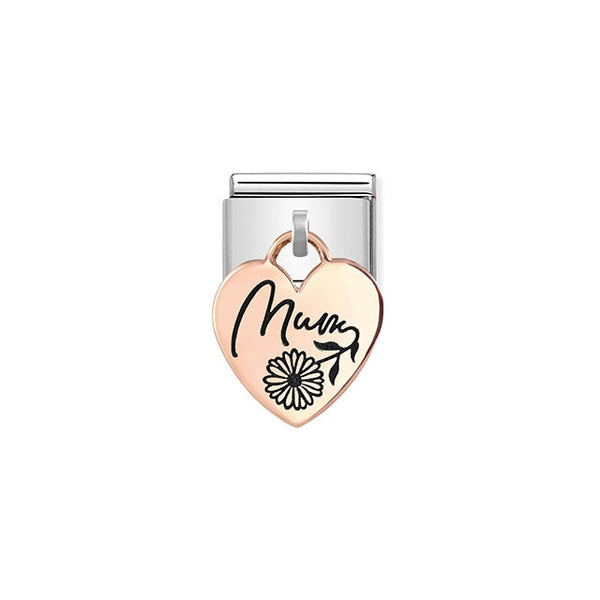Composable Classic Charms Engraved Plates Stainless Steel and Bonded Rose Gold - Heart Mum