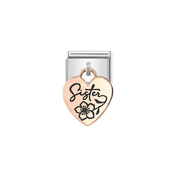 Composable Classic Charms Engraved Plates Stainless Steel and Bonded Rose Gold - Heart Sister