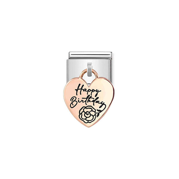 Composable Classic Charms Engraved Plates Stainless Steel and Bonded Rose Gold - Heart Happy Birthday