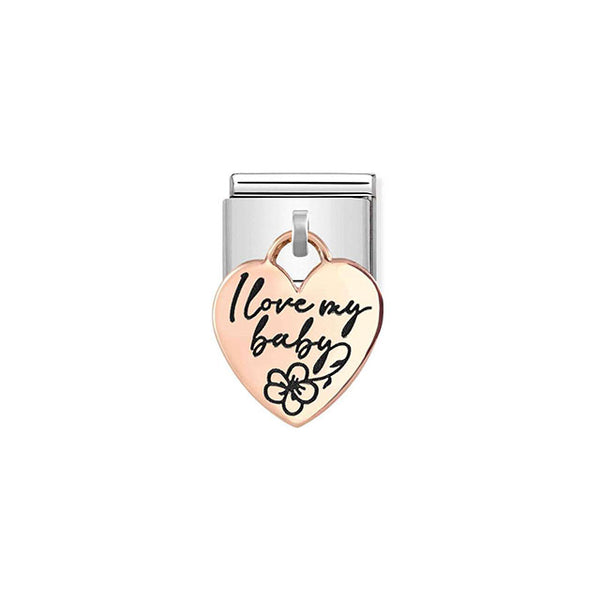 Composable Classic Charms Engraved Plates Stainless Steel and Bonded Rose Gold - Heart I Love My Baby