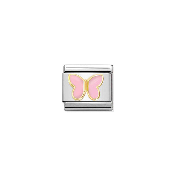 Composable Classic Symbols Steel, Enamel and Bonded Yellow Gold - Pink Butterfly
