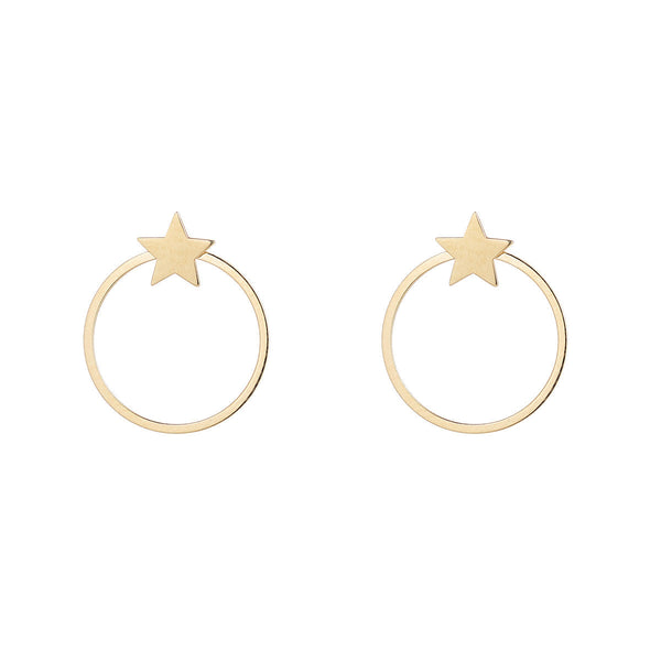 NJO Designs 9ct Yellow Gold Flat Open Circle With Star Earrings