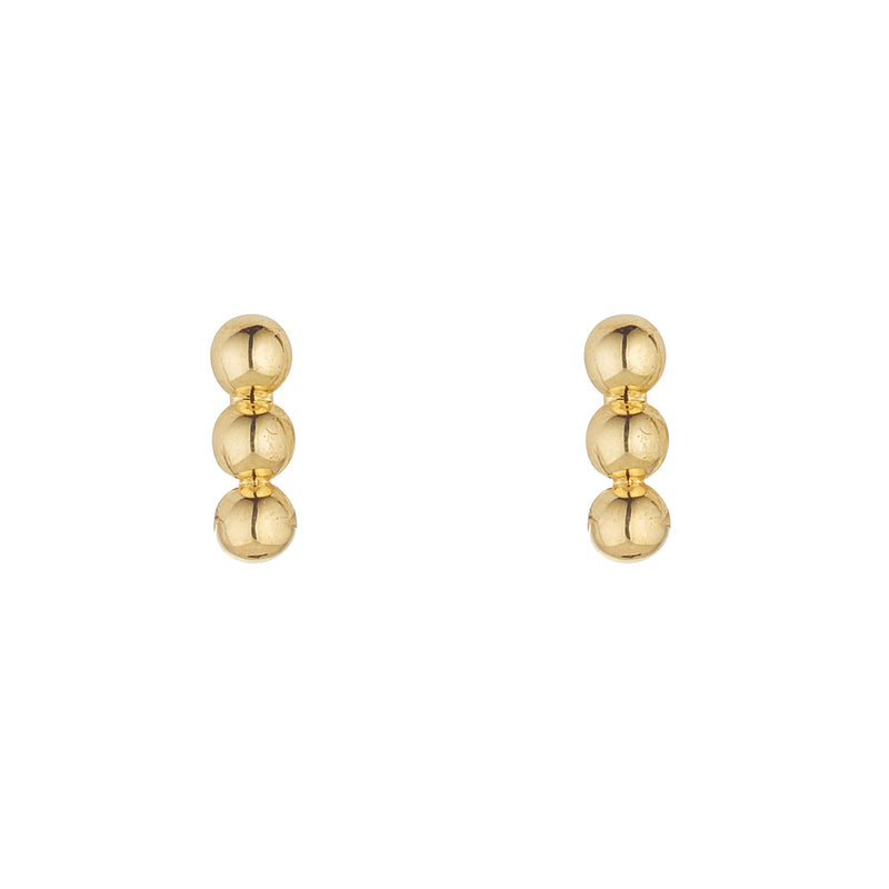 NJO Designs 9ct Yellow Gold 3 Ball Bar Stud Earrings