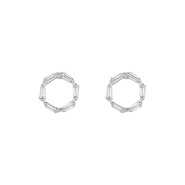 NJO Designs 9ct White Gold CZ Baguette Circle Stud Earrings