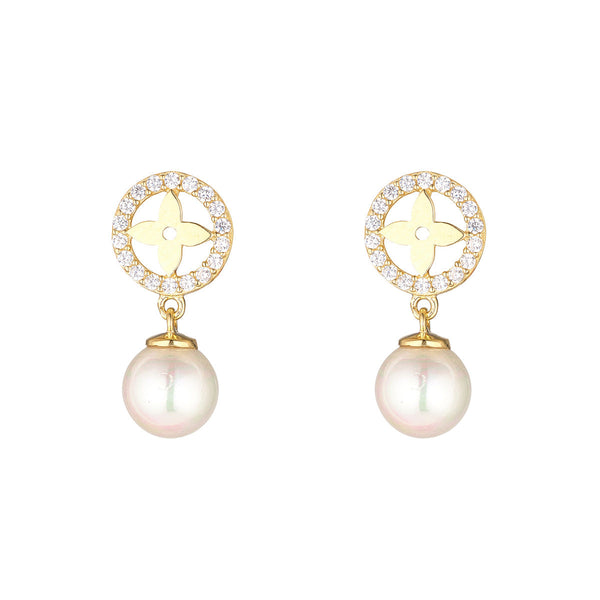 NJO Designs 9ct Yellow Gold CZ Pearl Drop Earrings