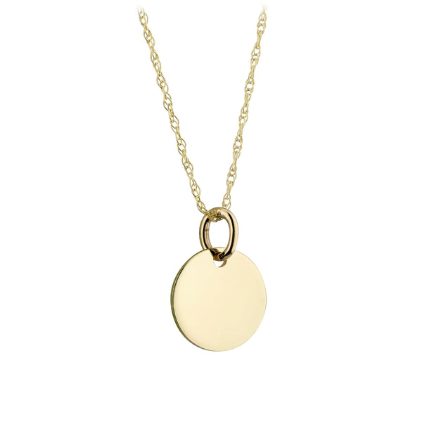 NJO Designs 9ct Yellow Gold 15mm Plain Disc On 18" Chain