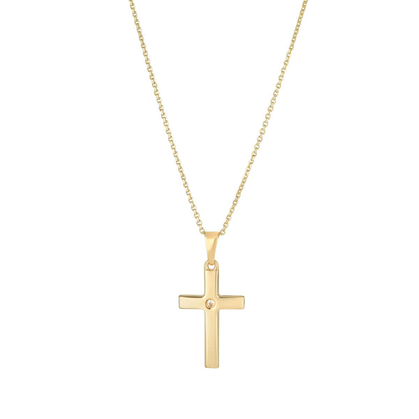 NJO Designs 9ct Yellow Gold Cross And Chain With 1 CZ 18" Chain