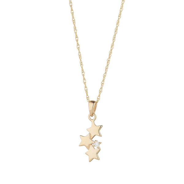 NJO Designs 9ct Yellow Gold Triple Star and CZ Pendant