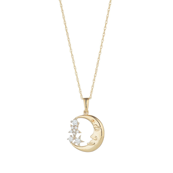 NJO Designs 9ct Yellow Gold Moon and CZ Star Pendant