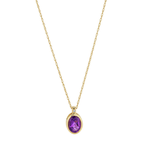 NJO Designs 9ct Yellow Gold Oval Amethyst And CZ Pendant