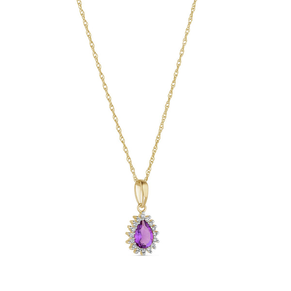 NJO Designs 9ct Yellow Gold Pear Shaped Amethyst And CZ Cluster Pendant