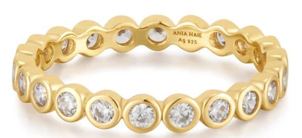 Ania Haie Silver and Yellow Gold Plated Cubic Zirconia Bezel Set Band Ring - 58