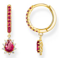 Thomas Sabo Sterling Silver Yellow Gold Plated Drop Hoop Earrings with Red and White Cubic Zirconia