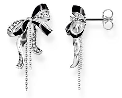 Thomas Sabo Sterling Silver Lovely Romance Bow Stud Earrings with Black Enamel