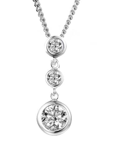 9ct White Gold 3 Stone Rubover CZ Drop Pendant