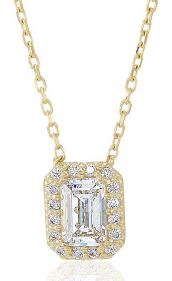 Elegant 9ct Yellow Gold Rectangular CZ Cluster Necklace