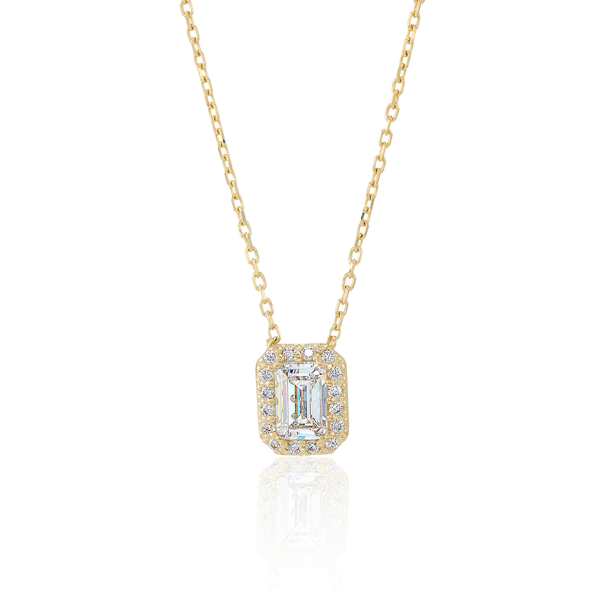 Elegant 9ct Yellow Gold Rectangular CZ Cluster Necklace