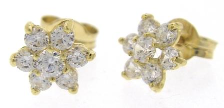 9ct Yellow Gold CZ Flower Cluster Stud Earrings