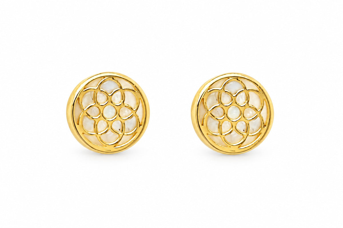 9ct Yellow Gold Mother Of Pearl Stud Earrings