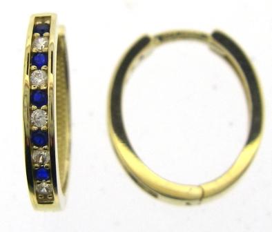 9ct Yellow Gold Created Sapphire & CZ Oval Hoop Earrings