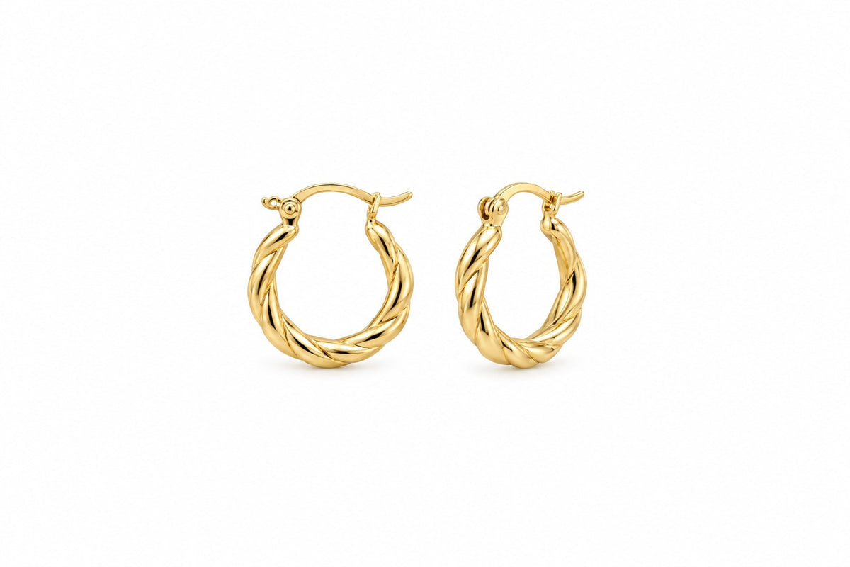 9ct Yellow Gold Twist Hoop Earrings 11.5mm