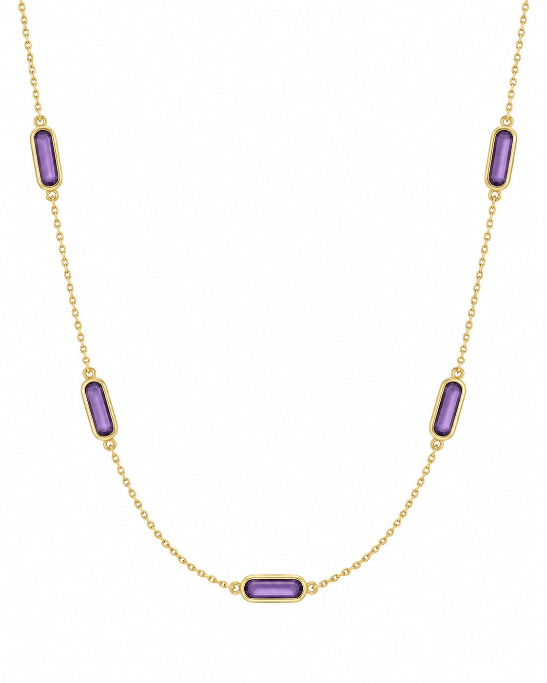 9ct Yellow Gold Five Stone Amethyst Necklace