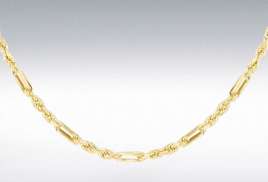 9ct Yellow Gold Hollow Diamond Cut Figarope Chain Necklace